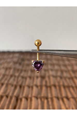 316 L Cerrahi Çelik Parlak Zirkon Taşlı Kalp Modeli Göbek Piercingi