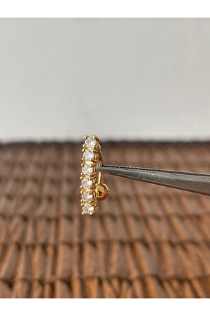 316 L Cerrahi Çelik Parlak Zirkon Taşlı Göbek Piercingi