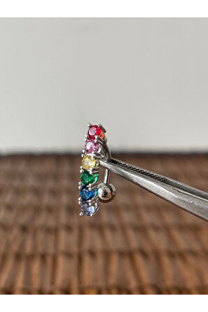 316 L Cerrahi Çelik Parlak Zirkon Taşlı Göbek Piercingi