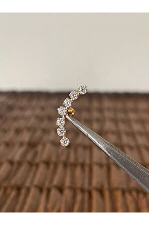 316 L Cerrahi Çelik Pırlanta Modeli Zirkon Parlak Taşlı Kıkırdak Helix Tragus Piercingi