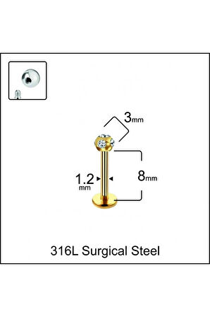 316 L Cerrahi Çelik Taşlı Minimal Tasarım DudakHelix Tragus Kıkırdak Conch Piercingi