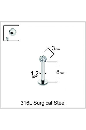 316 L Cerrahi Çelik Taşlı Minimal Tasarım DudakHelix Tragus Kıkırdak Conch Piercingi