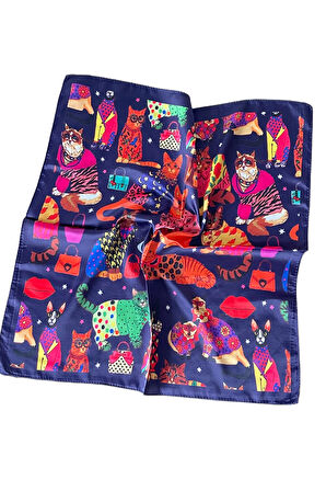 2 Li Saten Bandana Seti Saten Fular Saten Çanta Aksesuarı Özel Desen Bandana 45X50 Cm