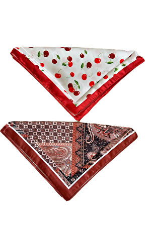 2 Li Saten Bandana Seti Saten Fular Saten Çanta Aksesuarı Özel Desen Bandana 45X50 Cm