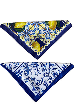 2 Li Saten Bandana Seti Saten Fular Saten Çanta Aksesuarı Özel Desen Bandana 45X50 Cm