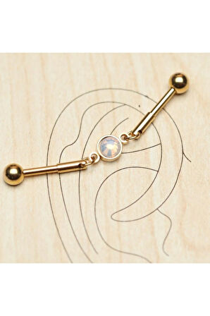 316 L Cerrahi Çelik Teş Taş Opal Köprü Piercing