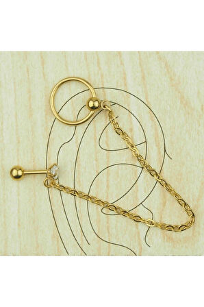 316 L Cerrahi Çelik Tek Taş Zincirli Tasarım Köprü Piercing