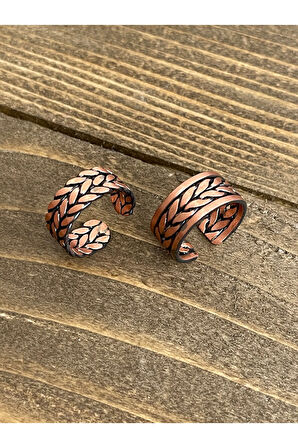 %100 Saf Bakır Ayarlanabilir Ölçü 2li Yüzük Özel Tasarım Bakır Yüzük