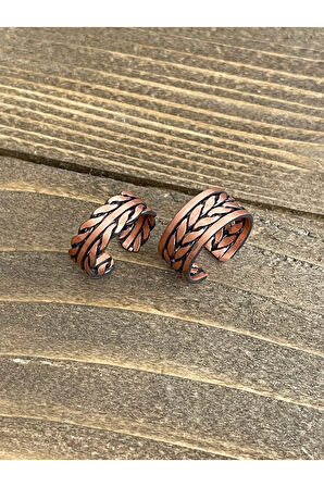 %100 Saf Bakır Ayarlanabilir Ölçü 2li Yüzük Özel Tasarım Bakır Yüzük