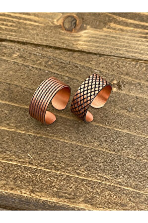 %100 Saf Bakır Ayarlanabilir Ölçü 2li Yüzük Özel Tasarım Bakır Yüzük