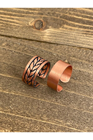 %100 Saf Bakır Ayarlanabilir Ölçü 2li Yüzük Özel Tasarım Bakır Yüzük