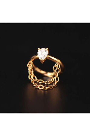 316 L Cerrahi Çelik Damla Kesim Zirkon Taşlı Çift Zincir Kilitli Halka Piercing 8mm x 1,2mm