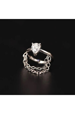 316 L Cerrahi Çelik Damla Kesim Zirkon Taşlı Çift Zincir Kilitli Halka Piercing 8mm x 1,2mm