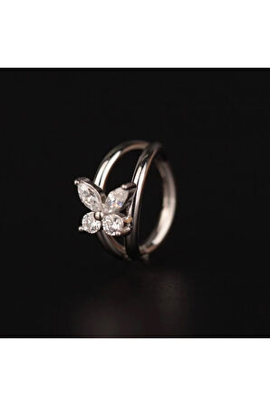 316 L Cerrahi Çelik Zirkon Kelebek Klitli Halka Piercing 8mm x1,2mm