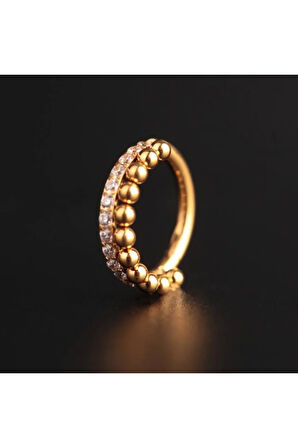 316 L Cerrahi Çelik Çift Zıra Top Ve Zirkon Taşlı Kilitli Halka Piercing 8mm x 1,2mm