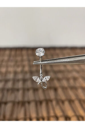 Yüksek Kalite G23 Titanium Zirkon Taşlı Kelebek Titanyum Göbek Piercingi