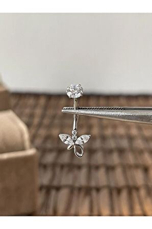 Yüksek Kalite G23 Titanium Zirkon Taşlı Kelebek Titanyum Göbek Piercingi