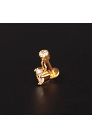 316 L Cerrahi Çelik Kalp Sallantılı Zirkon Taşlı Kıkırdak Helix Tragus Dudak Piercingi