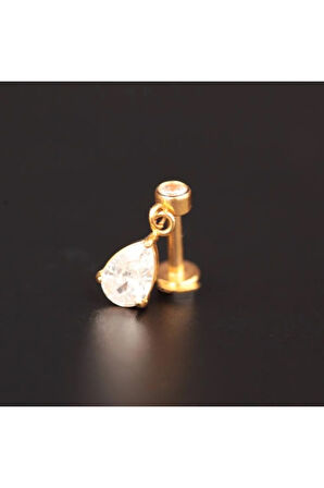 316 L Cerrahi Çelik Sallantılı Zirkon Taşlı Kıkırdak Helix Tragus Dudak Piercingi