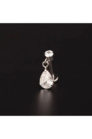 316 L Cerrahi Çelik Sallantılı Zirkon Taşlı Kıkırdak Helix Tragus Dudak Piercingi