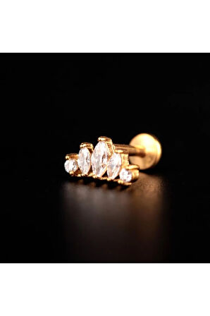 316 L Cerrahi Çelik Pırlanta Modeli Markiz Kesim Dudak Helix Tragus Kıkırdak Piercingi