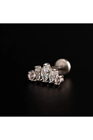 316 L Cerrahi Çelik Pırlanta Modeli Markiz Kesim Dudak Helix Tragus Kıkırdak Piercingi