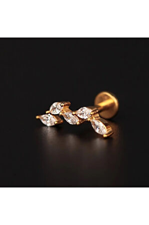 316 L Cerrahi Çelik Pırlanta Modeli Markiz Kesim Dudak Helix Tragus Kıkırdak Piercingi