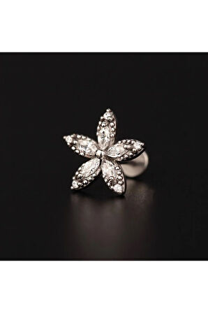 316 L Cerrahi Çelik Markiz Kesim Taşlı Çiçek Helix Dudak Kıkırdak Tragus Piercingi