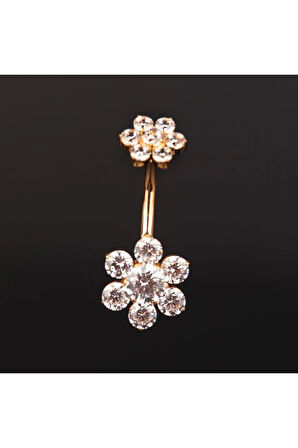 Yüksek Kalite G23 Titanium Zirkon Taşlı Çiçek Titanyum Göbek Piercingi