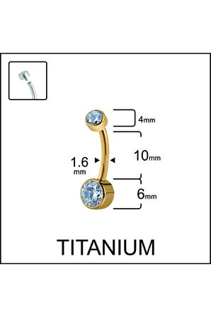 Yüksek Kalite G23 Titanium Çift Zirkon Taşlı Titanyum Göbek Piercingi