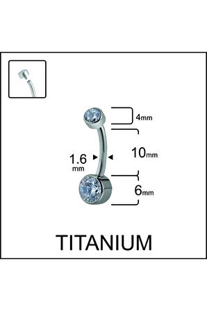 Yüksek Kalite G23 Titanium Çift Zirkon Taşlı Titanyum Göbek Piercingi