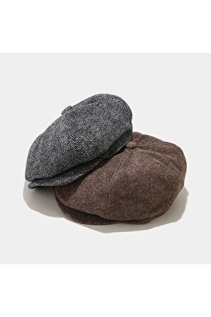 Standart Kışlık Yün Ingiliz Kasket Dökümlü Peaky Blinders Kasket Balıksırtı Kasket Arkası Lastikli