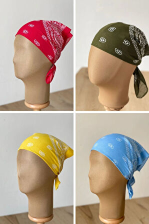 %100 Pamuklu Klasik Desen Unisex 4lü Bandana Seti Renkli Bandana Etnik Desenli A Kalite Bandana