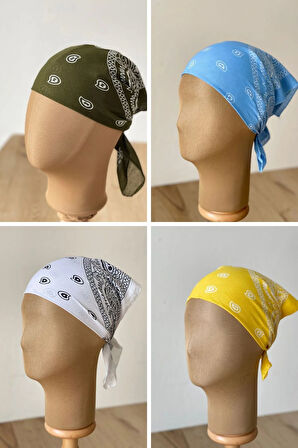 %100 Pamuklu Klasik Desen Unisex 4lü Bandana Seti Renkli Bandana Etnik Desenli A Kalite Bandana