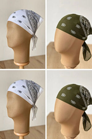 %100 Pamuklu Klasik Desen Unisex 4lü Bandana Seti Renkli Bandana Etnik Desenli A Kalite Bandana