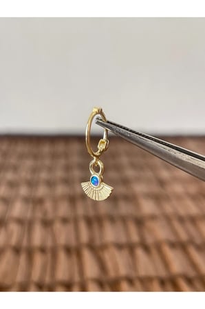 925 Ayar Gümüş Opal Taşlı Yelpaze Tasarım Gümüş Halka Piercing 8 mm Gümüş Küpe