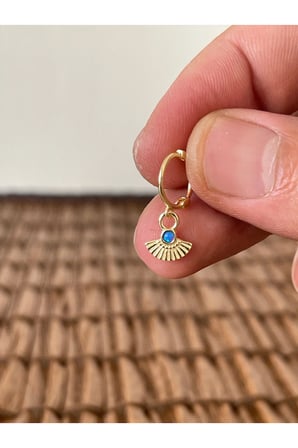925 Ayar Gümüş Opal Taşlı Yelpaze Tasarım Gümüş Halka Piercing 8 mm Gümüş Küpe