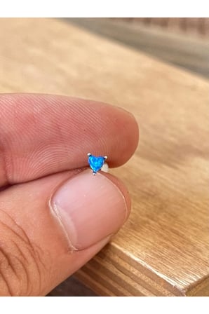 925 Ayar Gümüşi Kalp Modeli Opal Taşlı Dudak Kıkırdak Helix Tragus Gümüş Piercingi