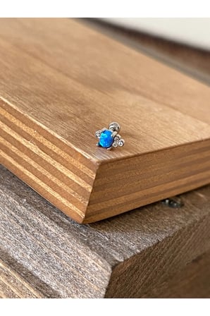 925 Ayar Gümüş Opal Taşlı Kıkırdak Helix Tragus Piercingi Gümüş Piercing