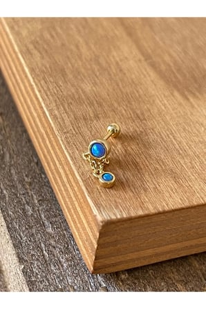 925 Ayar Gümüş Opal Taşlı Zincirli Helix Tragus Kıkırdak Piercingi Gümüş Piercing
