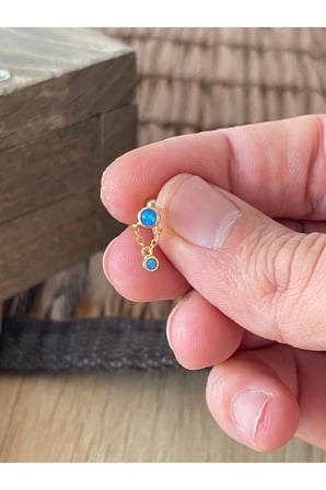 925 Ayar Gümüş Opal Taşlı Zincirli Helix Tragus Kıkırdak Piercingi Gümüş Piercing