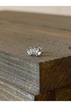 925 Ayar Gümüş Baget Taşlı Kıkırdak Helix Tragus Piercingi Gümüş Piercing