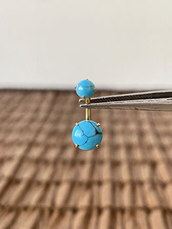 Yüksek Kalite G23 Titanium Doğal Firuze  Taşlı Titanyum Göbek Piercingi Taş 10mm