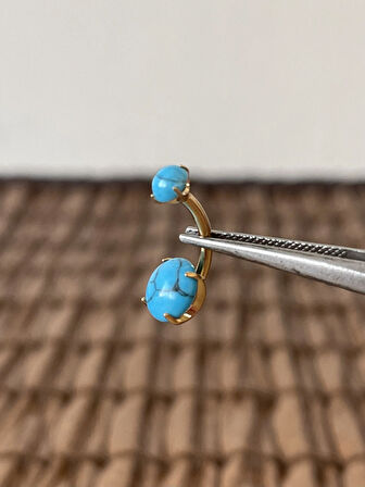 Yüksek Kalite G23 Titanium Doğal Firuze  Taşlı Titanyum Göbek Piercingi Taş 10mm