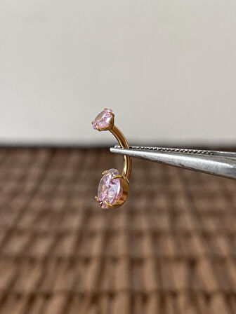 Yüksek Kalite G23 Titanium Pembe Parlak Zirkon  Taşlı Titanyum Göbek Piercingi Taş 10mm