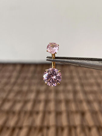 Yüksek Kalite G23 Titanium Pembe Parlak Zirkon  Taşlı Titanyum Göbek Piercingi Taş 10mm