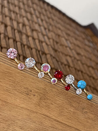 Yüksek Kalite G23 Titanium Pembe Parlak Zirkon  Taşlı Titanyum Göbek Piercingi Taş 10mm