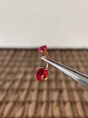 Yüksek Kalite G23 Titanium  Kırmızı Parlak Zirkon  Taşlı Titanyum Göbek Piercingi Taş 10mm