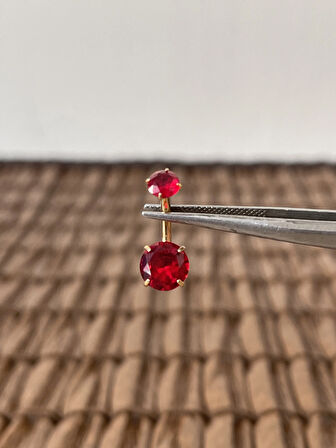Yüksek Kalite G23 Titanium  Kırmızı Parlak Zirkon  Taşlı Titanyum Göbek Piercingi Taş 10mm
