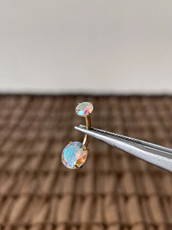 Yüksek Kalite G23 Titanium  Rengarenk Hareli Parlak Zirkon  Taşlı Titanyum Göbek Piercingi Taş 10mm